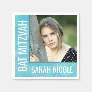 Serviette En Papier Bat mitzvah Blue Opal Glam Party Photo personnalis