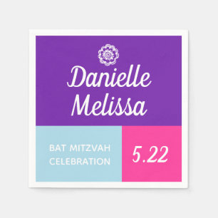 Serviette En Papier Bat mitzvah Color Block Personnalisé Napkins