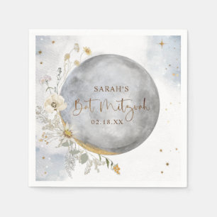 Serviette En Papier Bat mitzvah de lune céleste, bleu, or