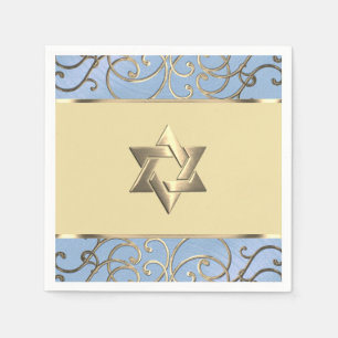Serviette En Papier Bat mitzvah élégant Dusty Blue et Gold Filigree
