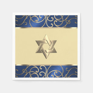 Serviette En Papier Bat mitzvah Elegant Marine Blue et Gold Filigree