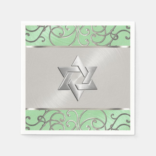 Serviette En Papier Bat mitzvah Elégant Mint Green Silver Filigree (Devant)