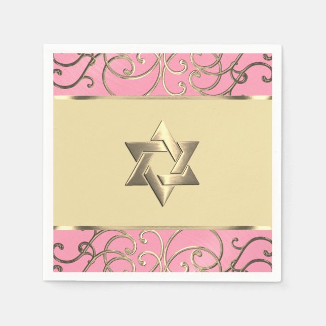 Serviette En Papier Bat mitzvah Elegant Rose et Gold Filigree (Devant)