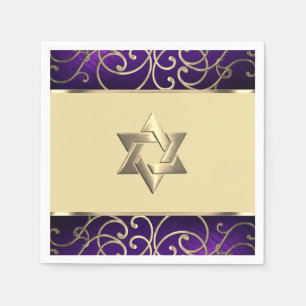 Serviette En Papier Bat mitzvah élégant violet et Gold Filigree