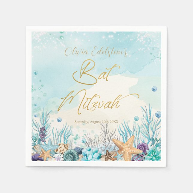 Serviette En Papier Bat mitzvah Under the Sea Beach 12e anniversaire (Devant)