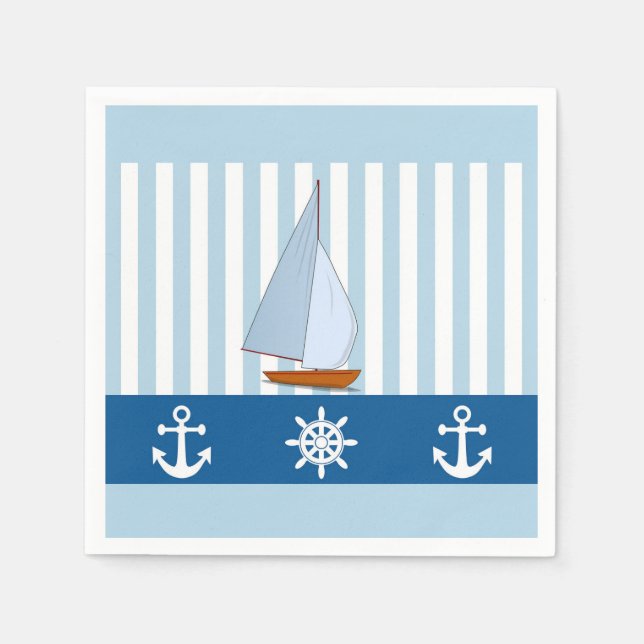 Serviette En Papier Bateau à voile avec Ancre et roue de navire (Devant)