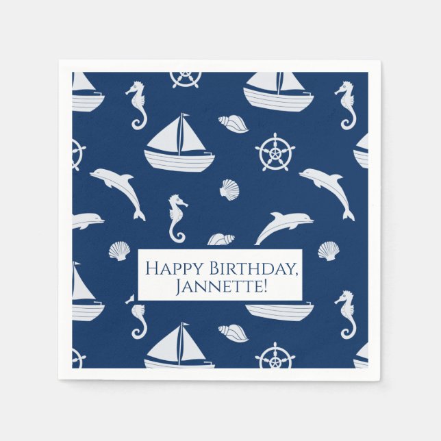 Serviette En Papier Bateau à voile et Motif Marine Life (Devant)