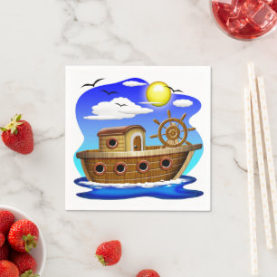 Serviette En Papier Bateau de pêche dessin animé
