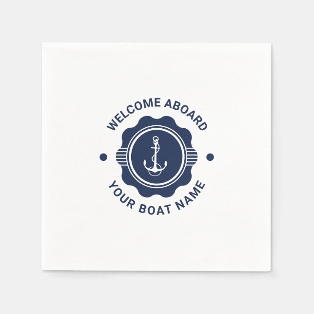 Serviette En Papier Bateau marine bleu et blanc roue et ancre (Devant)