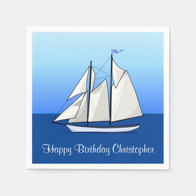 Serviette En Papier Bateau Voilier Anniversaire Nautique Nom de la Par (Devant)