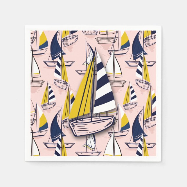 Serviette En Papier Bateaux à voile bleu marine (Devant)