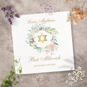 Serviette En Papier Bath Mitzvah Étoile de David Florale