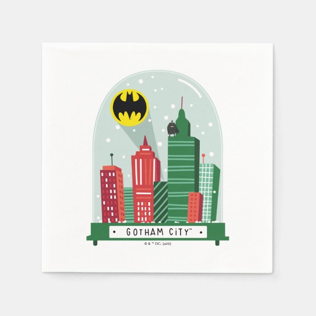 Serviette En Papier Batman Gotham City™ - Graphique du Globe des neige (Devant)