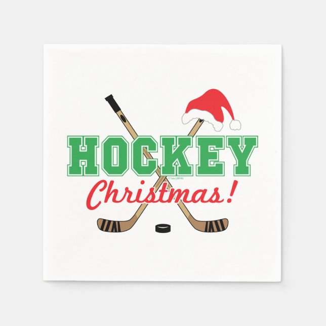 Serviette En Papier Bâtons de hockey de Noël de hockey Santa Hat (Devant)