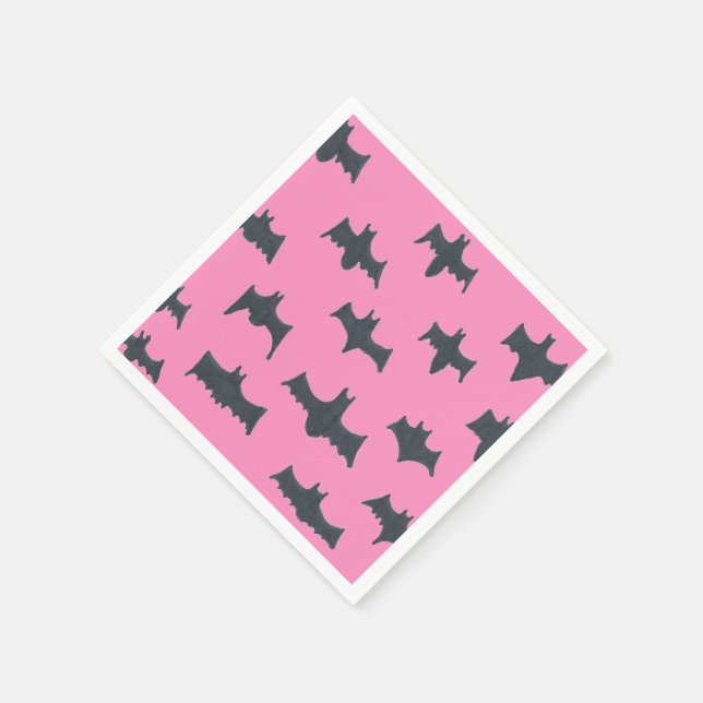 Serviette En Papier Bats d'Halloween roses et noires (Coin)