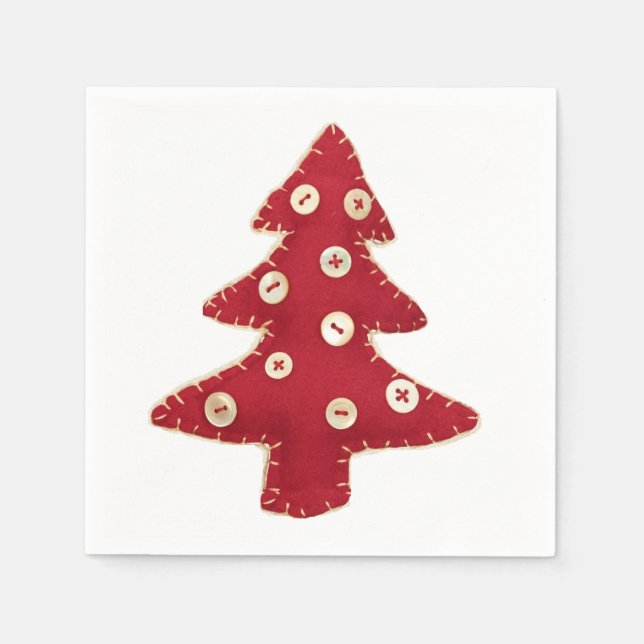 Serviette En Papier Baubles Bouton Bouton Arbres de Noël Rouges (Devant)