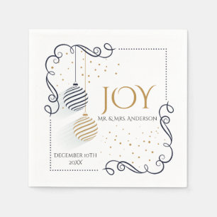 Serviette En Papier Baubles de vacances minimaux Noir et Or