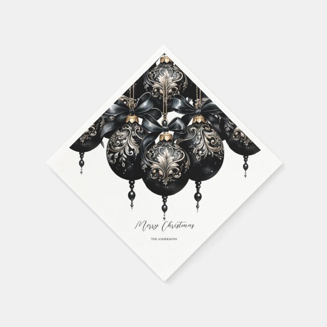Serviette En Papier Baubles noir et or élégant Noël de luxe (Coin)