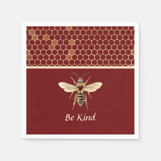 Serviette En Papier Be Kind Bee and Honeycomb sur la Bourgogne (Devant)