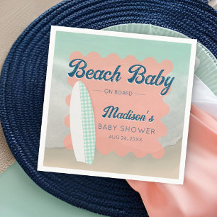 Serviette En Papier Beach Baby à bord En vichy Baby shower Surfboard