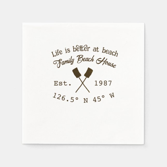 Serviette En Papier Beach house et. Date année coordonnées personnalis (Devant)