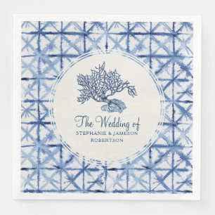 Serviette En Papier Beach Sea Coral Shibori Navy Blue Ocean Mariage