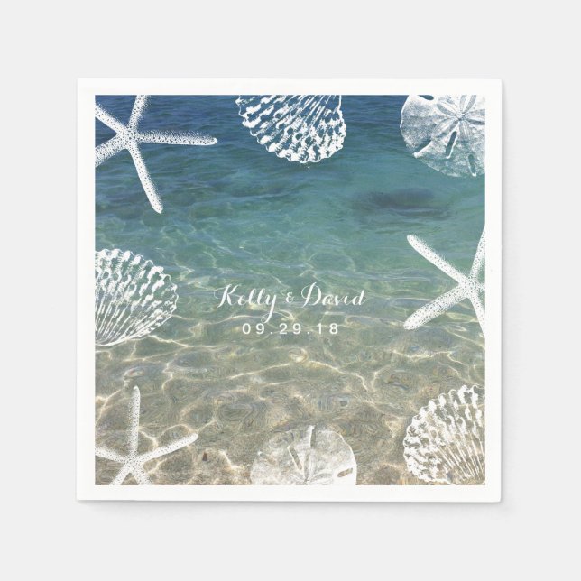 Serviette En Papier Beach Shore Starfish & Seashells Mariage tropical (Devant)