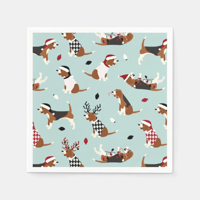 Serviette En Papier Beagle de Noël bleu (Devant)