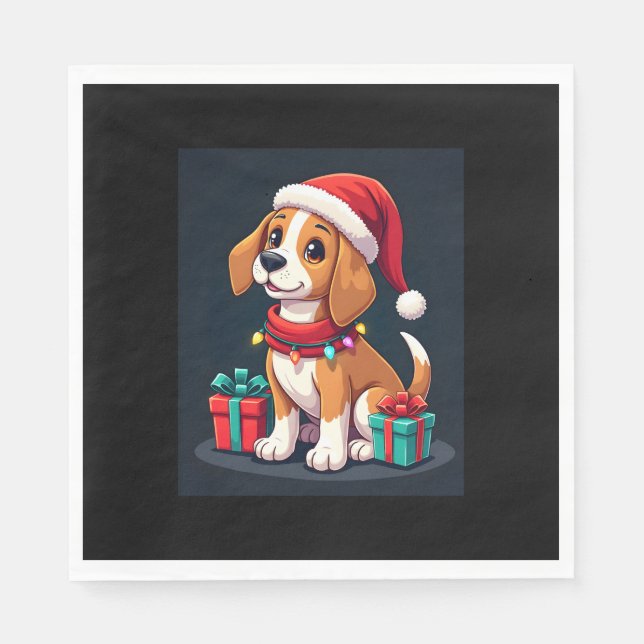Serviette En Papier Beagle Xmas Éclairage Père Noël Beagle Chien Noël  (Devant)