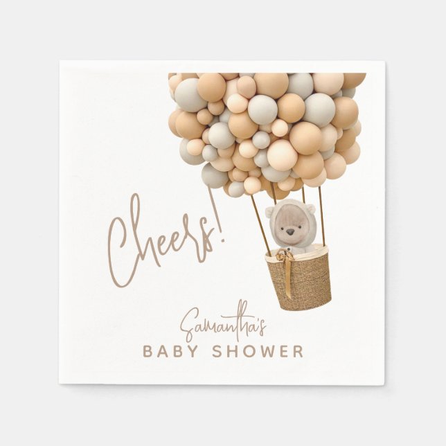 Serviette En Papier Bear Balloons Moderne Baby shower neutre genre (Devant)