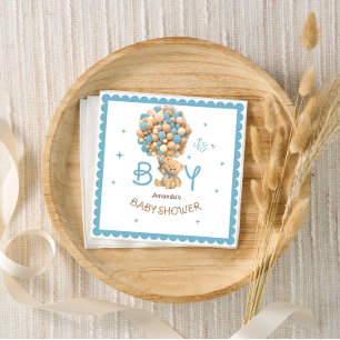 Serviette En Papier Bear Balloons Moderne Cute Bleu Bébé Garçon Douche