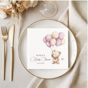 Serviette En Papier Bear Balloons Pastel Purple Baby shower