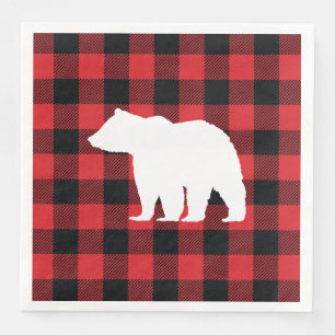 Serviette En Papier Bear Buffalo Check Red et Black Holiday