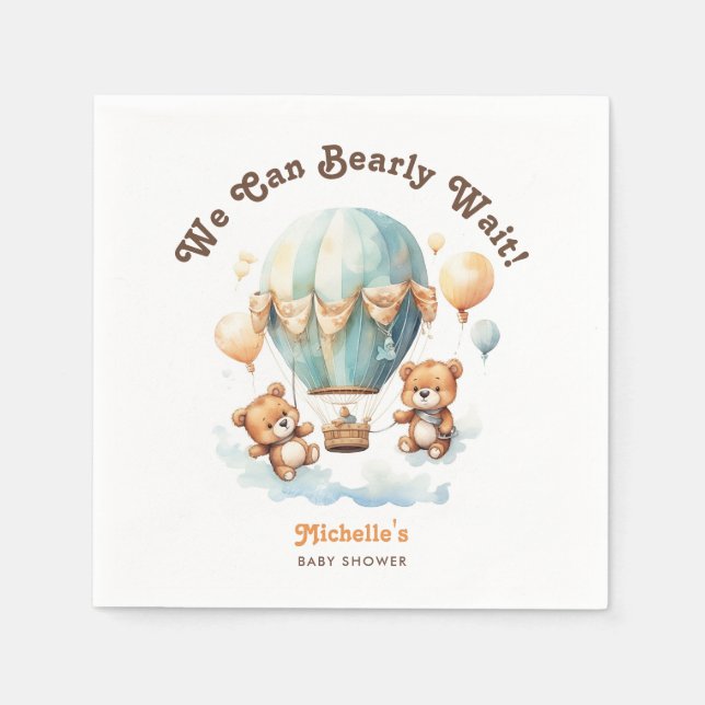 Serviette En Papier Bear de Baby shower de jumeaux rustiques mignon av (Devant)