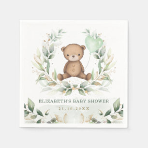 Serviette En Papier Bear Teddy Vert Vert or Baby shower de ballon or