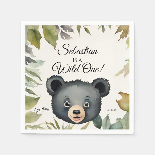 Serviette En Papier Bear Wild One Woodland Animal fête d'anniversaire (Devant)
