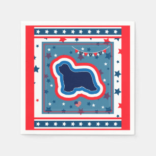 Serviette En Papier Bearded Collie Rouge Blanc Et Bleu 4 Juillet