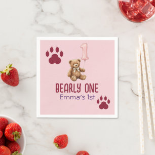 Serviette En Papier Bearly One Ourson Brun Marque son Premier Annive