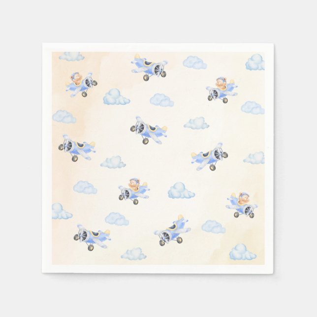 Serviette En Papier Bearly Wait Baby Shower Flying Bear & Cloud  (Devant)