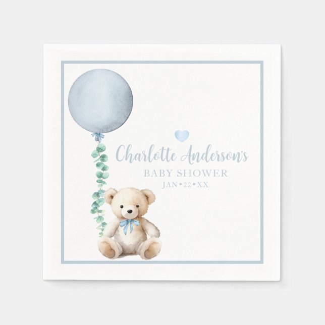 Serviette En Papier Bearly Wait Blue Teddy Bear Baby shower serviettes (Devant)