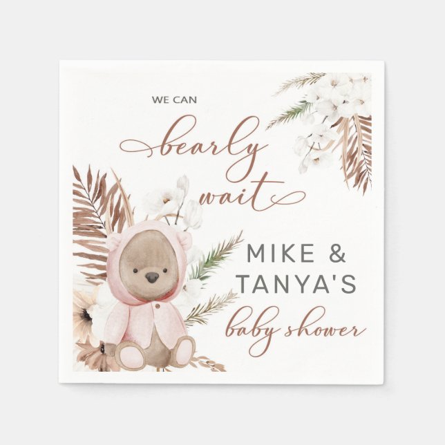 Serviette En Papier Bearly wait boho ours fille baby shower serviettes (Devant)