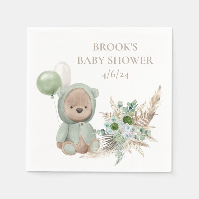 Serviette En Papier Bearly Wait Green Boho Bear Favoriser (Devant)