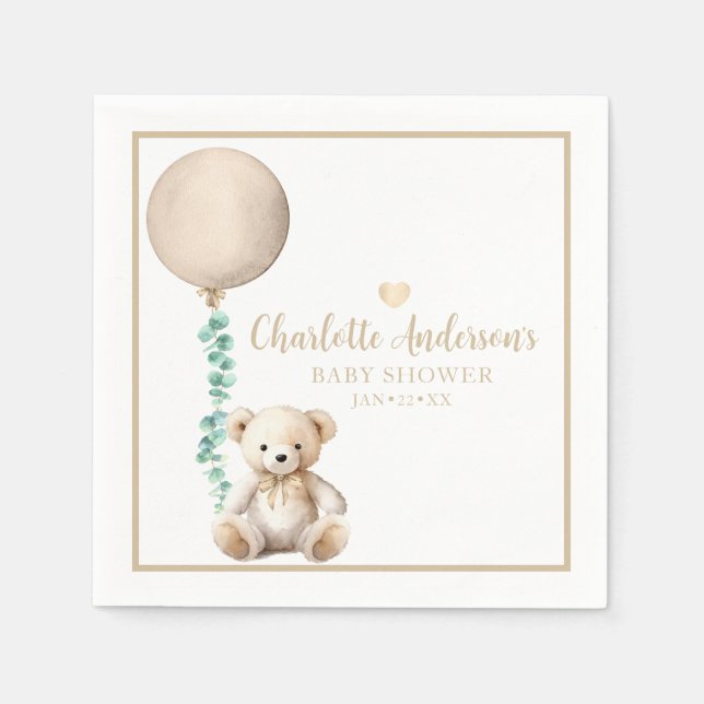Serviette En Papier Bearly Wait Neutral Teddy Bear Baby shower serviet (Devant)