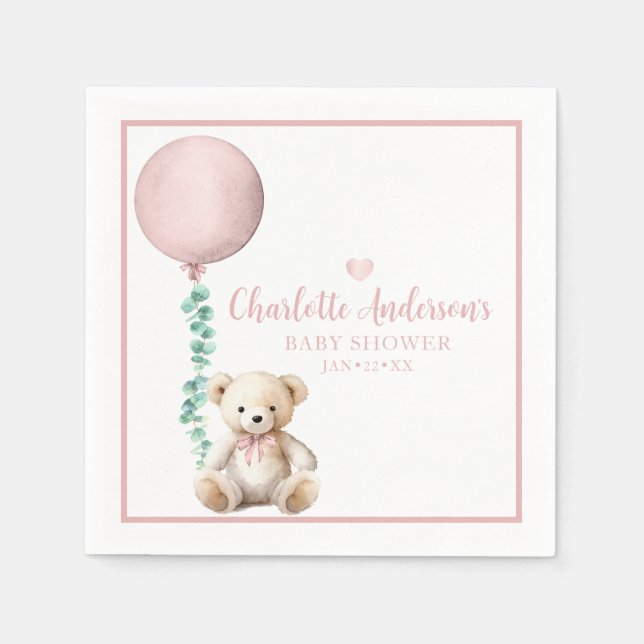 Serviette En Papier Bearly Wait Pink Teddy Bear Baby shower serviettes (Devant)