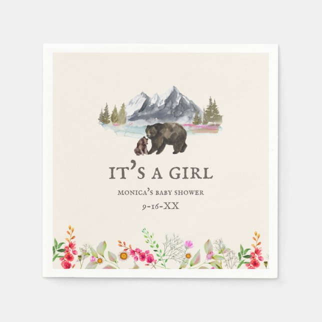 Serviette En Papier Bears Mountains Floral Girl Baby shower (Devant)