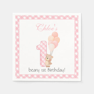 Serviette En Papier Beary Premier Teddy Bear rose Anniversaire