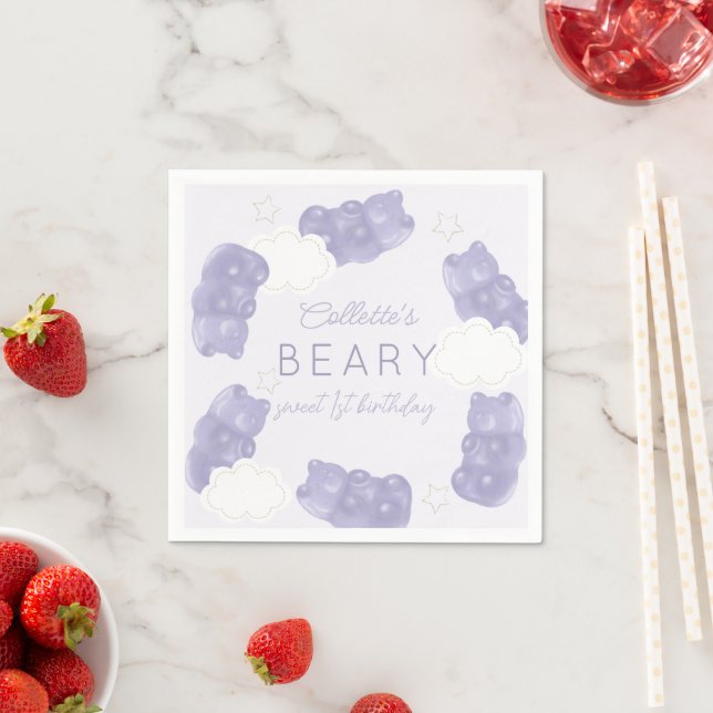 Serviette En Papier Beary Sweet Purple Gummy Ours Anniversaire (En situation)