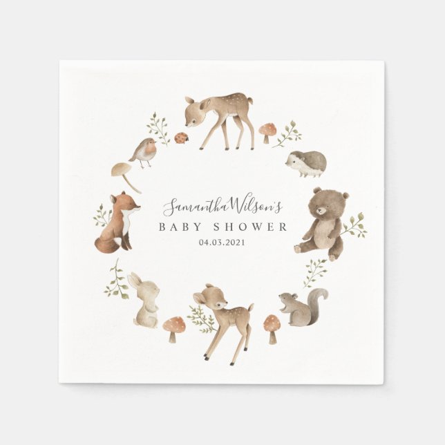 Serviette En Papier Beau Baby Bunny Deer Fox Baby shower Floral (Devant)