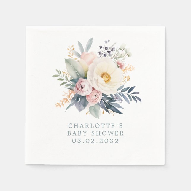 Serviette En Papier Beau Baby shower bouquet de fleurs (Devant)
