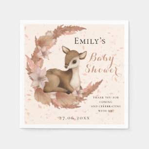 Serviette En Papier Beau Bambi & Fleurs Baby shower rose pastel